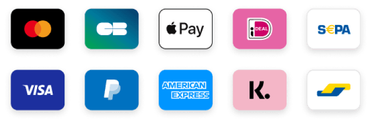 Ödeme yöntemleri: iDEAL, Visa, Mastercard, PayPal, American Express, Apple Pay, Bancontact, Klarna, SEPA